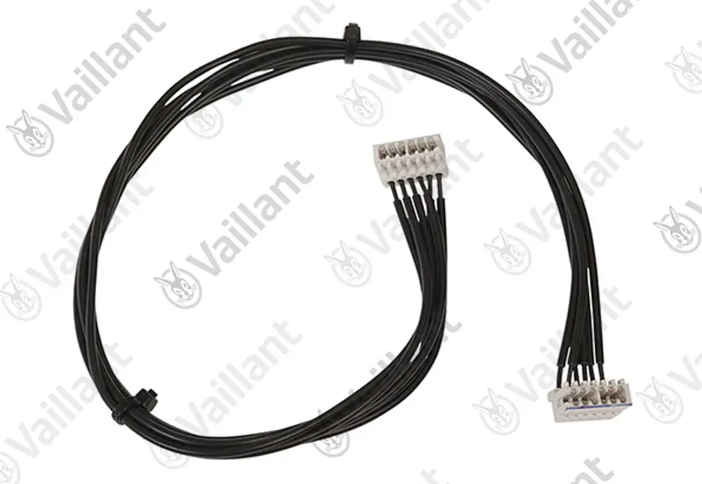 Vaillant Verbindungsleitung mit mehreren schwarzen Kabeln, die zu einem mehrpoligen Stecker führen.
